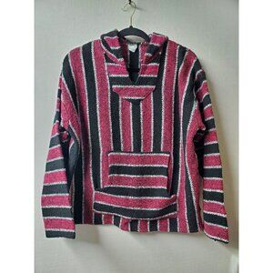 Mexican Poncho Baja Hoodie Surfer Rug Pullover Black & Pink Unisex Medium Sz 1